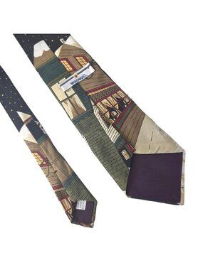Vintage Woodward Holiday Mens 100% Silk Tie Festive Christmas Carolers Village